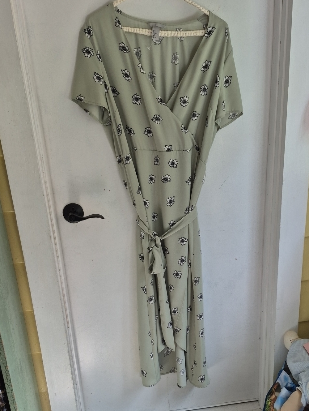 H&M Sage Green Floral Wrap Midi Dress